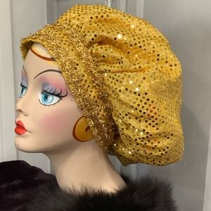 Vintage Handmade Sparkling Gold Sequin Hair Bonnet